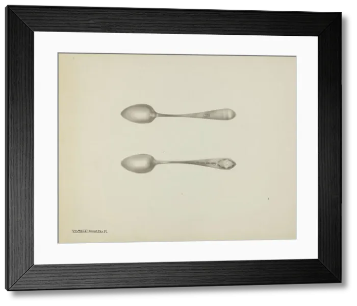 Framed Print : Silver Teaspoon, c. 1939. Creator: Kalamian Walton Framed Print : Silver Teaspoon, c. 1939. Creator: Kalamian Walton