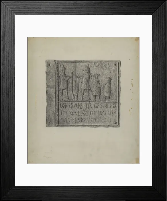 Framed Print : Pa. German Stove Plate, c. 1937. Creator: Roy Weber Framed Print : Pa. German Stove Plate, c. 1937. Creator: Roy Weber