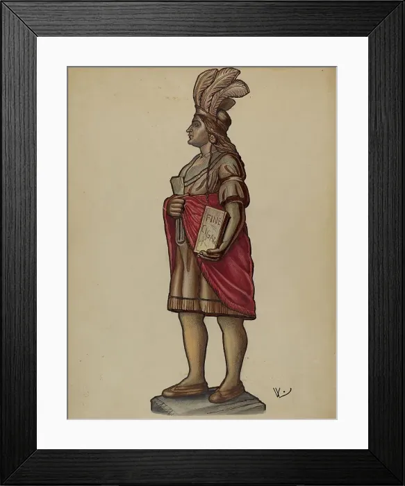 Framed Print : Cigar Store Indian, c. 1936. Creator: Bernard Westmacott Framed Print : Cigar Store Indian, c. 1936. Creator: Bernard Westmacott