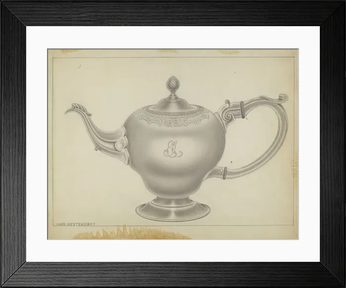 Framed Print : Silver Teapot, c. 1936. Creator: Hans Westendorff Framed Print : Silver Teapot, c. 1936. Creator: Hans Westendorff