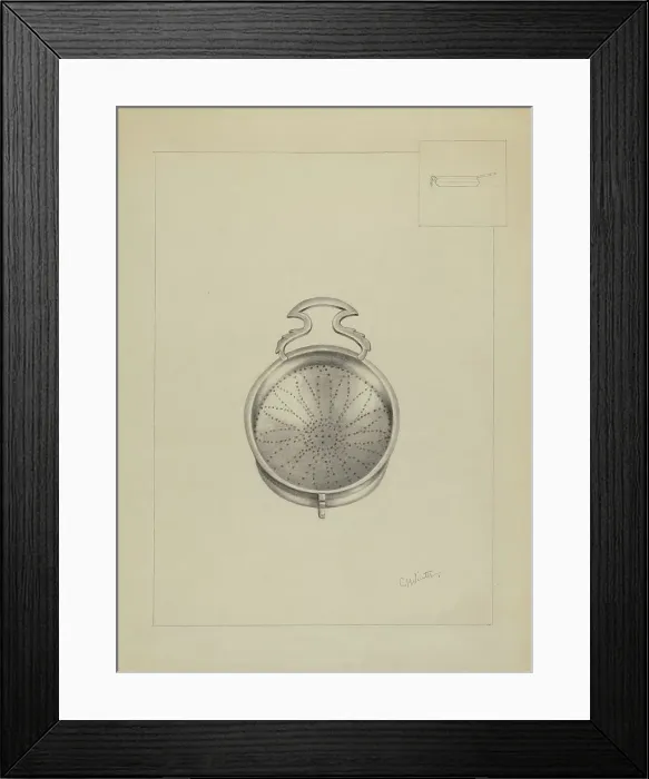 Framed Print : Silver Punch Strainer, c. 1936. Creator: Charlotte Winter Framed Print : Silver Punch Strainer, c. 1936. Creator: Charlotte Winter