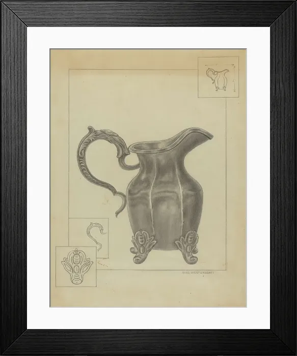 Framed Print : Pewter Pitcher, c. 1936. Creator: Hans Westendorff Framed Print : Pewter Pitcher, c. 1936. Creator: Hans Westendorff