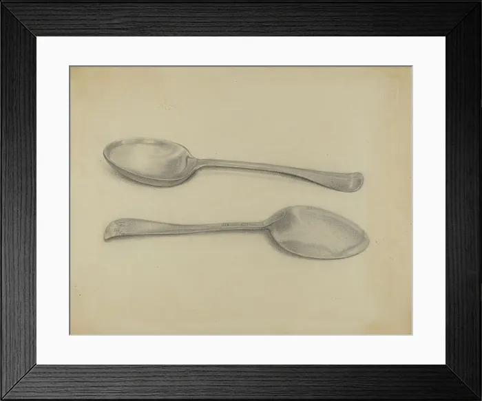 Framed Print : Two Silver Soup Spoons, c. 1936. Creator: Nicholas Zupa Framed Print : Two Silver Soup Spoons, c. 1936. Creator: Nicholas Zupa