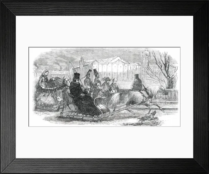 Framed Print : Sledging in Stockholm - from an original drawing, 1850. Creator: Unknown Framed Print : Sledging in Stockholm - from an original drawing, 1850. Creator: Unknown