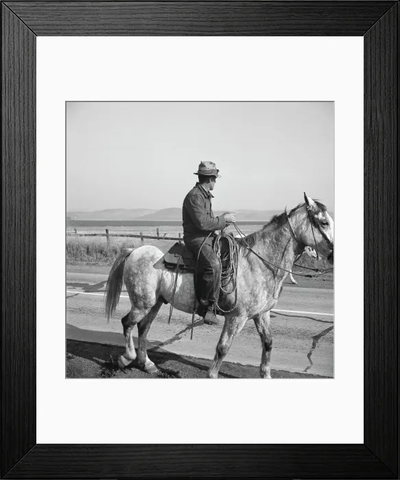 Framed Print : Cowboy coming in from the hills, San Luis Obispo County, California, 1938. Creator: Dorothea Lange