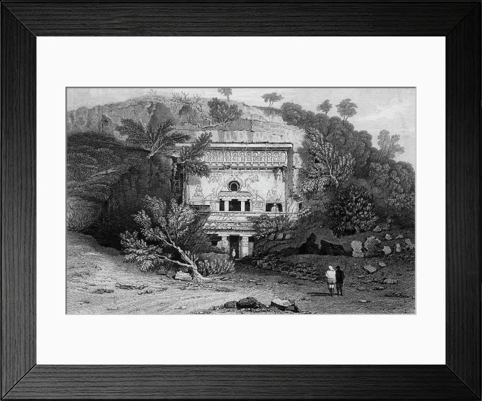 Framed Print : Front View of the Bisma Kurm, Caves of Ellora, 1834. Creator: George Cattermole Framed Print : Front View of the Bisma Kurm, Caves of Ellora, 1834. Creator: George Cattermole
