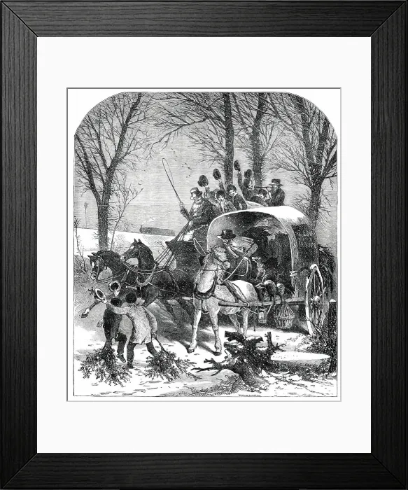 Framed Print : Country Road Scene in Winter - drawn by Foster, 1850. Creator: Edmund Evans Framed Print : Country Road Scene in Winter - drawn by Foster, 1850. Creator: Edmund Evans