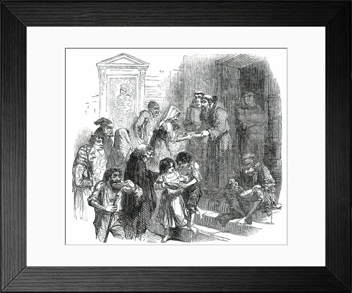 Framed Print : Monks of the Convent of Ara Coeli Giving Soup to the Poor, 1850. Creator: Unknown Framed Print : Monks of the Convent of Ara Coeli Giving Soup to the Poor, 1850. Creator: Unknown
