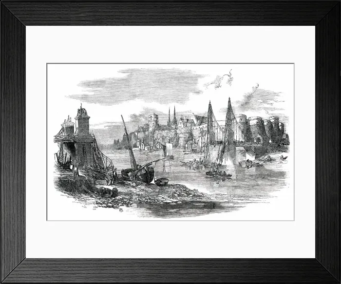 Framed Print : Remains of the Suspension-Bridge at Angers, after the Late Accident, 1850. Creator: Unknown Framed Print : Remains of the Suspension-Bridge at Angers, after the Late Accident, 1850. Creator: Unknown