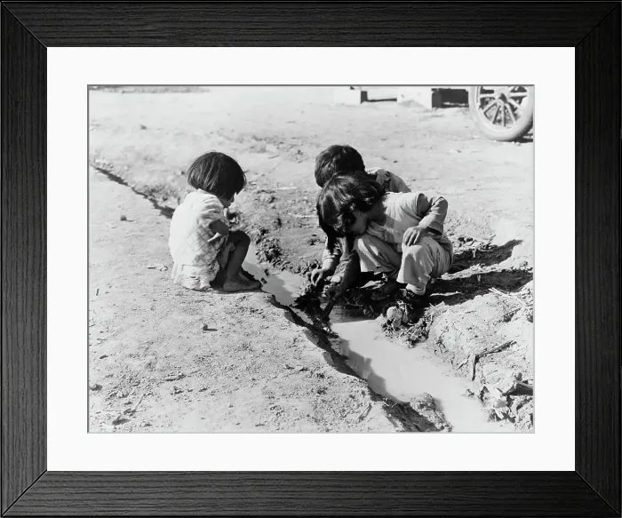 Framed Print : Mexican children playing in ditch, near Corcoran, California, 1936. Creator: Dorothea Lange Framed Print : Mexican children playing in ditch, near Corcoran, California, 1936. Creator: Dorothea Lange