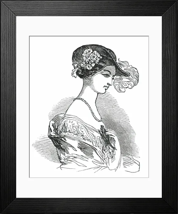 Framed Print : Fashions for May - Crinoline Hat, for Opera, &c. 1850. Creator: Unknown. Fashions for May - Crinoline Hat, for Opera, &c. 1850. Creator: Unknown Framed Print : Fashions for May - Crinoline Hat, for Opera, &c. 1850. Creator: Unknown. Fashions for May - Crinoline Hat, for Opera, &c. 1850. Creator: Unknown