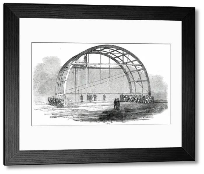 Framed Print : The Great Exhibition Building in Hyde Park - Moving a Pair of Transept Ribs... 1850. Creator: Unknown Framed Print : The Great Exhibition Building in Hyde Park - Moving a Pair of Transept Ribs... 1850. Creator: Unknown
