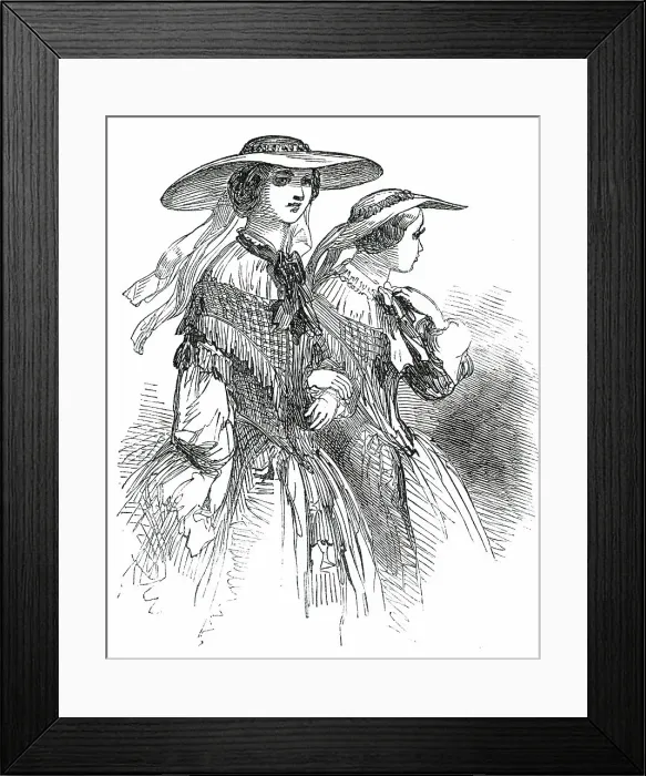 Framed Print : Fashions for May - Straw Hats, for Promenade, 1850. Creator: Unknown Framed Print : Fashions for May - Straw Hats, for Promenade, 1850. Creator: Unknown