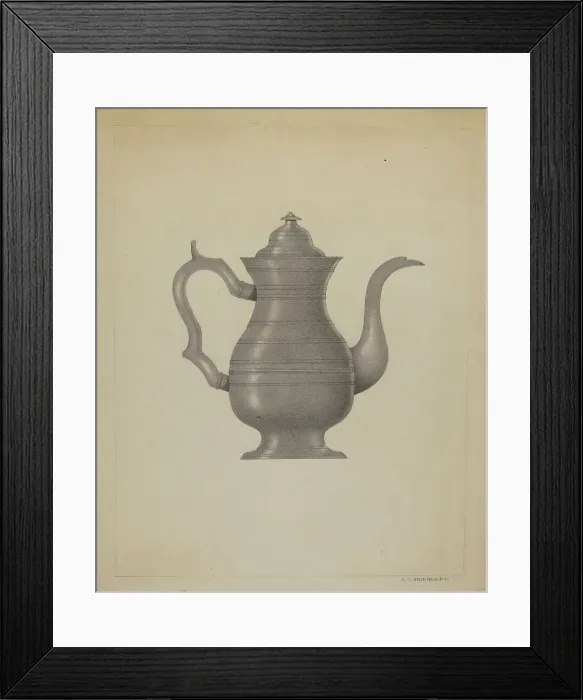 Framed Print : Pewter Coffee Pot, c. 1936. Creator: A. Zaidenberg Framed Print : Pewter Coffee Pot, c. 1936. Creator: A. Zaidenberg