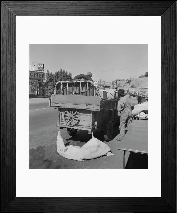Framed Print : Drought refugees stopped at inspection station on the California-Arizona state line, 1937. Creator: Dorothea Lange Framed Print : Drought refugees stopped at inspection station on the California-Arizona state line, 1937. Creator: Dorothea Lange