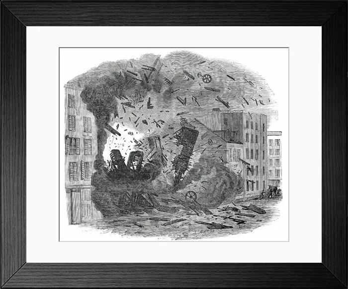 Framed Print : Explosion of a Steam-Boiler in Hague-Street, New York, 1850. Creator: Unknown Framed Print : Explosion of a Steam-Boiler in Hague-Street, New York, 1850. Creator: Unknown