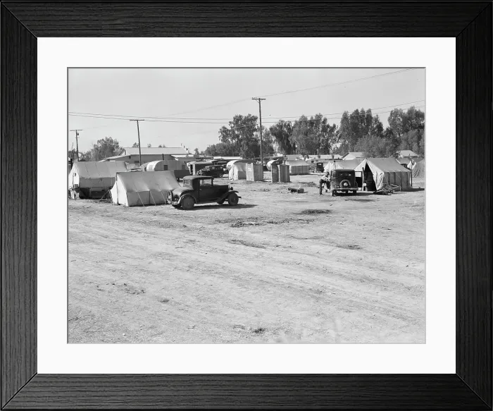 Framed Print : Migratory labor housing during carrot harvest, near Holtville, Imperial Valley, California, 1939. Creator: Dorothea Lange Framed Print : Migratory labor housing during carrot harvest, near Holtville, Imperial Valley, California, 1939. Creator: Dorothea Lange