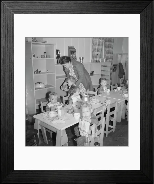 Framed Print : Lunchtime for young migrants at Shafter Camp, California, 1939. Creator: Dorothea Lange Framed Print : Lunchtime for young migrants at Shafter Camp, California, 1939. Creator: Dorothea Lange