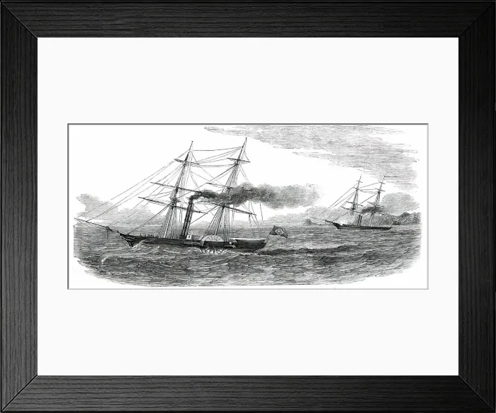 Framed Print : The Brazilian Steam-Brig Pacquete de Santos captured by H.M. Steam-Sloop Rifleman, 1850. Creator: Unknown. The Brazilian Steam-Brig Pacquete de Santos captured by H.M. Steam-Sloop Rifleman, 1850. Creator: Unknown Framed Print : The Brazilian Steam-Brig Pacquete de Santos captured by H.M. Steam-Sloop Rifleman, 1850. Creator: Unknown. The Brazilian Steam-Brig Pacquete de Santos captured by H.M. Steam-Sloop Rifleman, 1850. Creator: Unknown