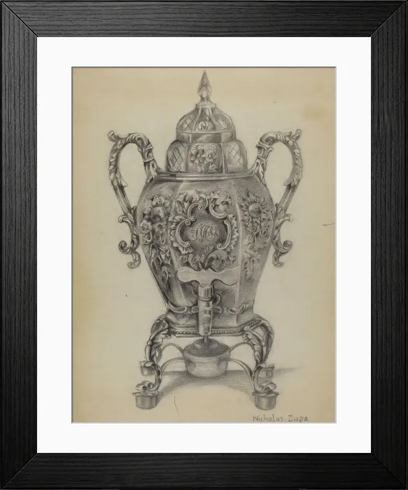 Framed Print : Silver Hot Water Urn, c. 1936. Creator: Nicholas Zupa
