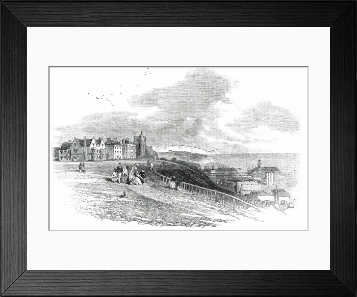 Framed Print : Watering-Places of England - Folkestone, Kent, 1850. Creator: Edmund Evans Framed Print : Watering-Places of England - Folkestone, Kent, 1850. Creator: Edmund Evans