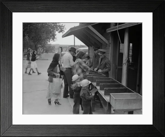 Framed Print : Plant quarantine inspectors examining packages, Texas, 1937. Creator: Dorothea Lange Framed Print : Plant quarantine inspectors examining packages, Texas, 1937. Creator: Dorothea Lange