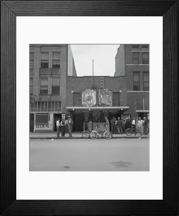 Framed Print : Idle men attend the morning movies, Oklahoma City, Oklahoma, 1937. Creator: Dorothea Lange