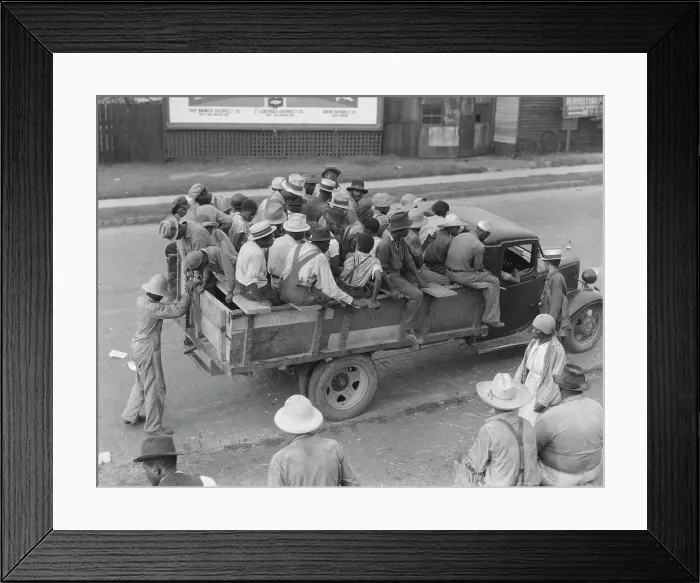 Framed Print : Cotton hoers are transported to the fields daily during the season, Memphis, Tennessee, 1937. Creator: Dorothea Lange Framed Print : Cotton hoers are transported to the fields daily during the season, Memphis, Tennessee, 1937. Creator: Dorothea Lange