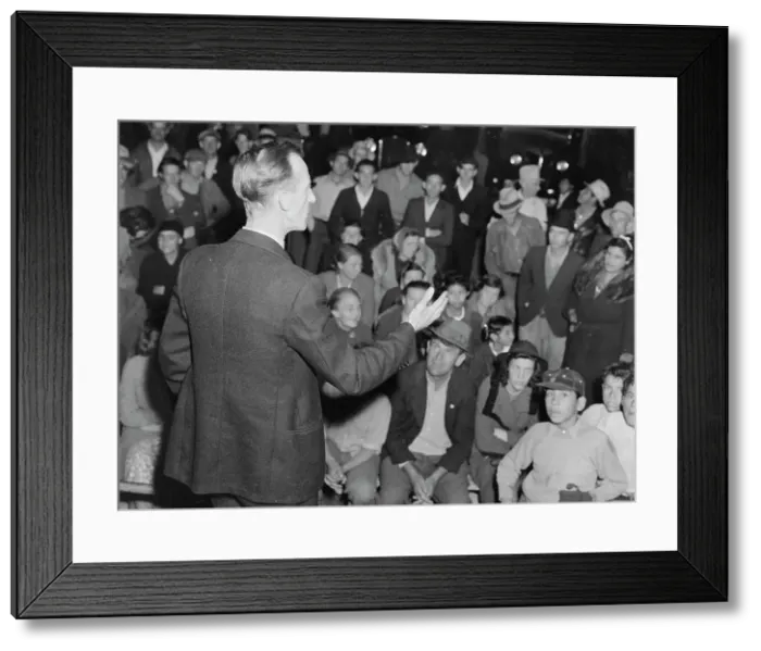 Framed Print : Street meeting at night in Mexican town outside of Shafter, California, 1938. Creator: Dorothea Lange Framed Print : Street meeting at night in Mexican town outside of Shafter, California, 1938. Creator: Dorothea Lange