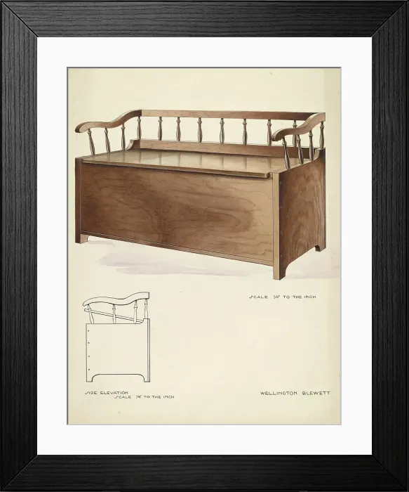 Framed Print : Bishop Hill: Settee and Chest, c. 1936. Creator: Wellington Blewett Framed Print : Bishop Hill: Settee and Chest, c. 1936. Creator: Wellington Blewett