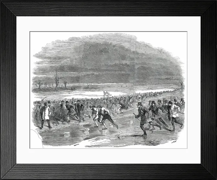 Framed Print : Sports on the Ice - Skating Race on Whittlesea Mere, 1850. Creator: Smyth Framed Print : Sports on the Ice - Skating Race on Whittlesea Mere, 1850. Creator: Smyth