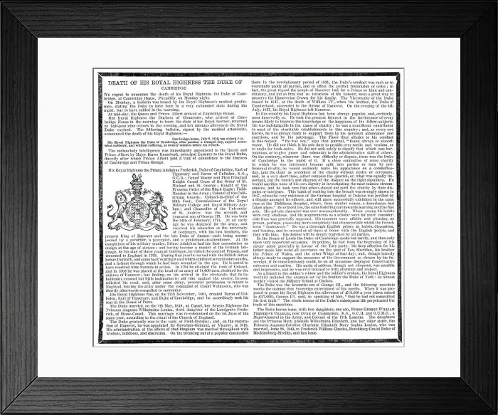 Framed Print : Death of His Royal Highness the Duke of Cambridge, 1850. Creator: Unknown Framed Print : Death of His Royal Highness the Duke of Cambridge, 1850. Creator: Unknown
