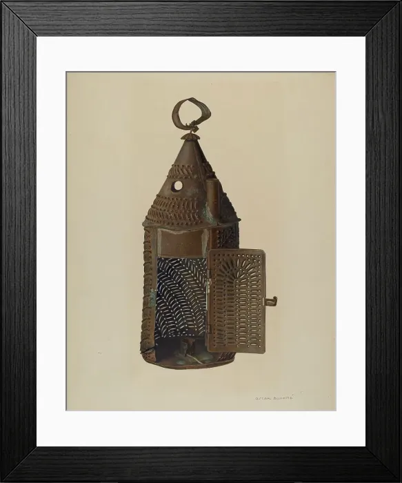 Framed Print : Perforated Tin Lantern, c. 1940. Creator: Oscar Bluhme Framed Print : Perforated Tin Lantern, c. 1940. Creator: Oscar Bluhme