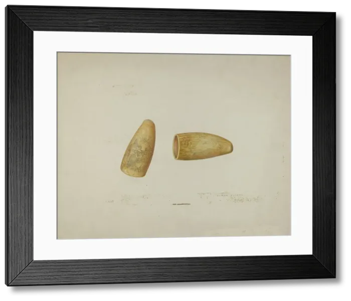 Framed Print : Scrimshaw: Walrus Tusk, 1941. Creator: Oscar Bluhme Framed Print : Scrimshaw: Walrus Tusk, 1941. Creator: Oscar Bluhme
