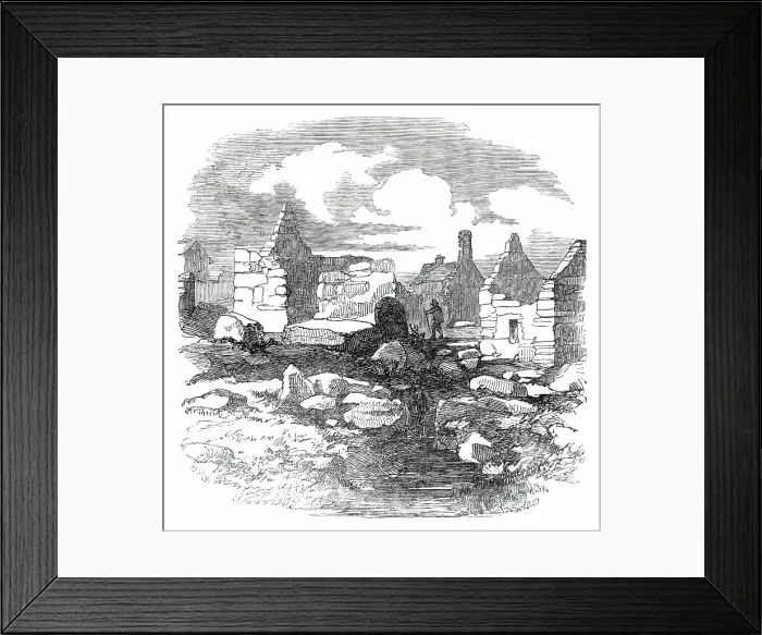 Framed Print : Ruins in the Village of Carihaken, County of Galway, 1850. Creator: Unknown Framed Print : Ruins in the Village of Carihaken, County of Galway, 1850. Creator: Unknown