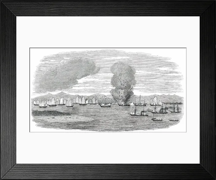 Framed Print : Destruction of Shap-'Ng-Tsai's Piratical Fleet, by the British, in the Gulf of Tonquin, 1850. Creator: Unknown Framed Print : Destruction of Shap-'Ng-Tsai's Piratical Fleet, by the British, in the Gulf of Tonquin, 1850. Creator: Unknown