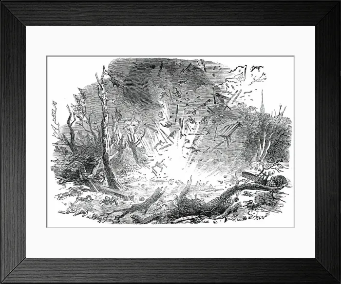 Framed Print : Explosion of the Laboratory, at Rendsburg, 1850. Creator: Unknown Framed Print : Explosion of the Laboratory, at Rendsburg, 1850. Creator: Unknown