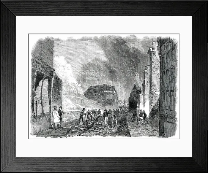Framed Print : Ruins of the Great Fire at Gravesend - High-Street - looking North, 1850. Creator: Unknown Framed Print : Ruins of the Great Fire at Gravesend - High-Street - looking North, 1850. Creator: Unknown