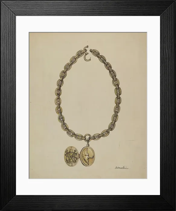 Framed Print : Necklace and Locket, c. 1937. Creator: Molly Bodenstein Framed Print : Necklace and Locket, c. 1937. Creator: Molly Bodenstein