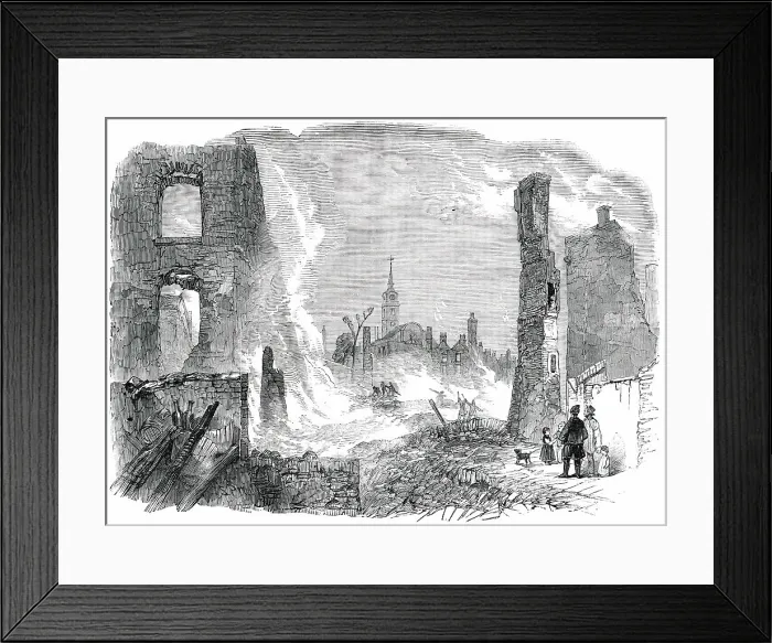 Framed Print : Ruins of the Great Fire at Gravesend - looking West, 1850. Creator: Unknown Framed Print : Ruins of the Great Fire at Gravesend - looking West, 1850. Creator: Unknown