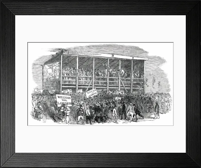 Framed Print : The Lambeth Election - the Hustings on Kennington Common, 1850. Creator: Unknown Framed Print : The Lambeth Election - the Hustings on Kennington Common, 1850. Creator: Unknown