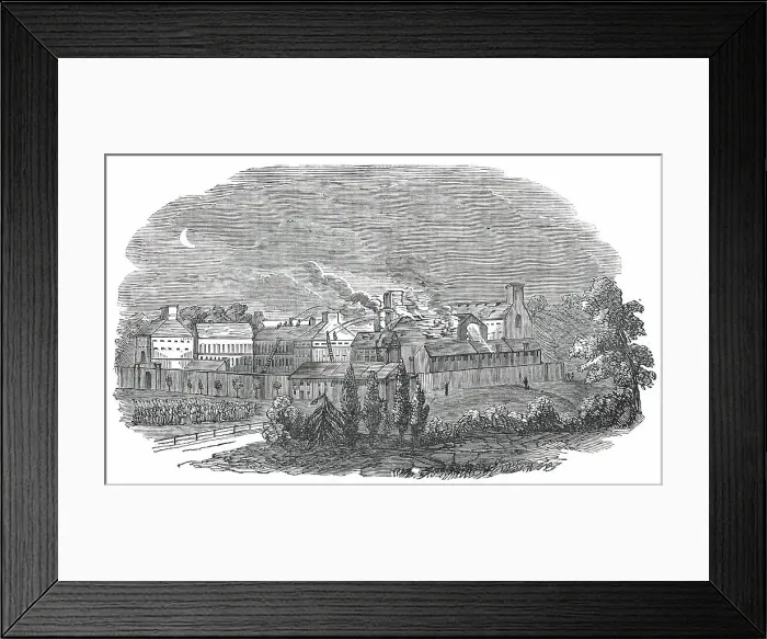 Framed Print : Fire at Parkhurst Prison, Isle of Wight, on Tuesday last, 1850. Creator: Unknown Framed Print : Fire at Parkhurst Prison, Isle of Wight, on Tuesday last, 1850. Creator: Unknown