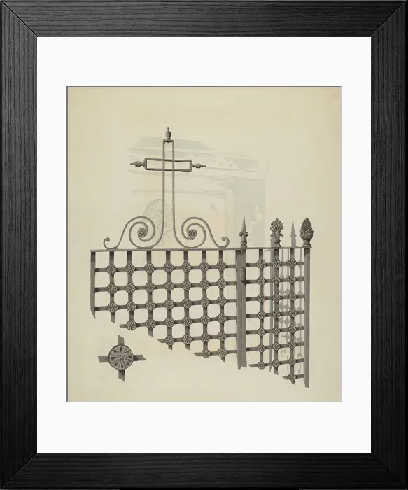 Framed Print : Iron Gate and Fence, c. 1936. Creator: Joseph L. Boyd Framed Print : Iron Gate and Fence, c. 1936. Creator: Joseph L. Boyd