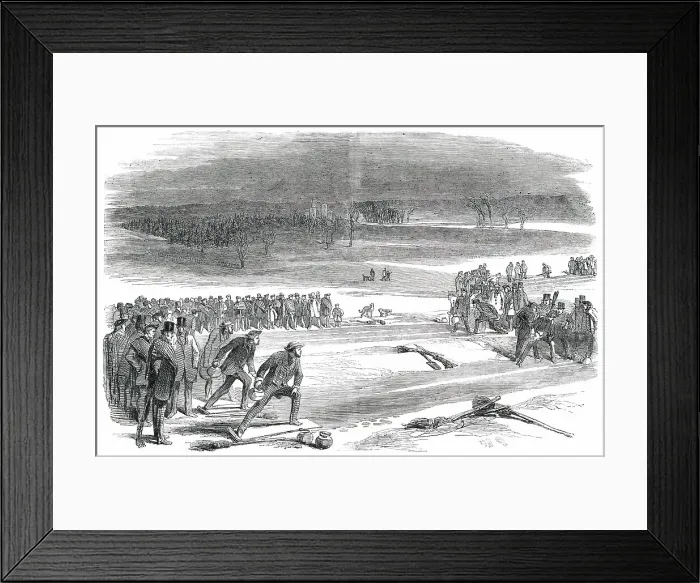 Framed Print : Curling Match between the Earl of Mansfield and the Earl of Eglington, on Airthrie Loch, 1850. Creator: Unknown Framed Print : Curling Match between the Earl of Mansfield and the Earl of Eglington, on Airthrie Loch, 1850. Creator: Unknown