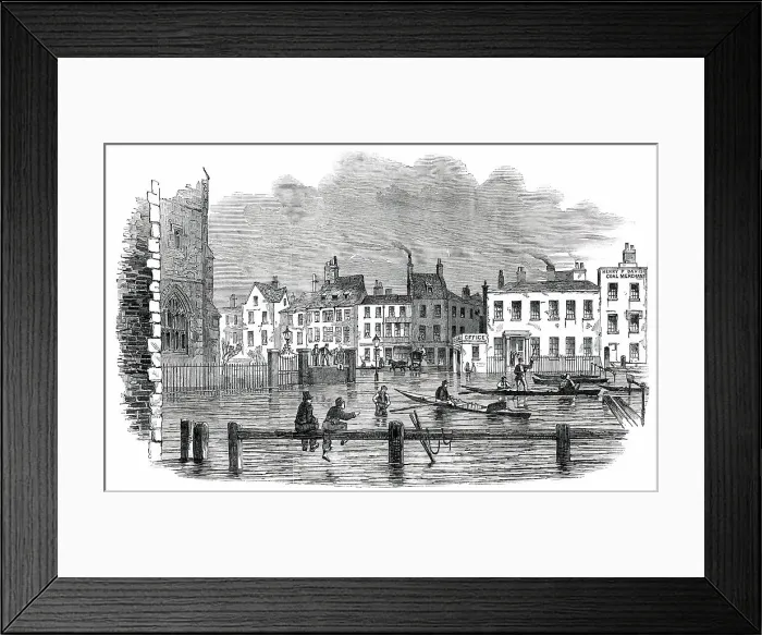 Framed Print : Overflow of the Thames on Tuesday - Lambeth-Stairs, 1850. Creator: Unknown Framed Print : Overflow of the Thames on Tuesday - Lambeth-Stairs, 1850. Creator: Unknown