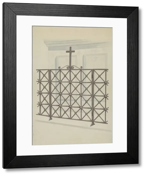 Framed Print : Iron Gate and Fence, c. 1936. Creator: Joseph L. Boyd Framed Print : Iron Gate and Fence, c. 1936. Creator: Joseph L. Boyd