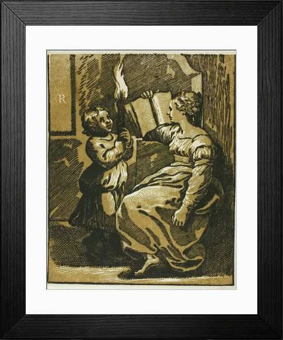 Framed Print : The Sibyl and a Child Bearing a Torch, 1520-40. Creator: Unknown Framed Print : The Sibyl and a Child Bearing a Torch, 1520-40. Creator: Unknown