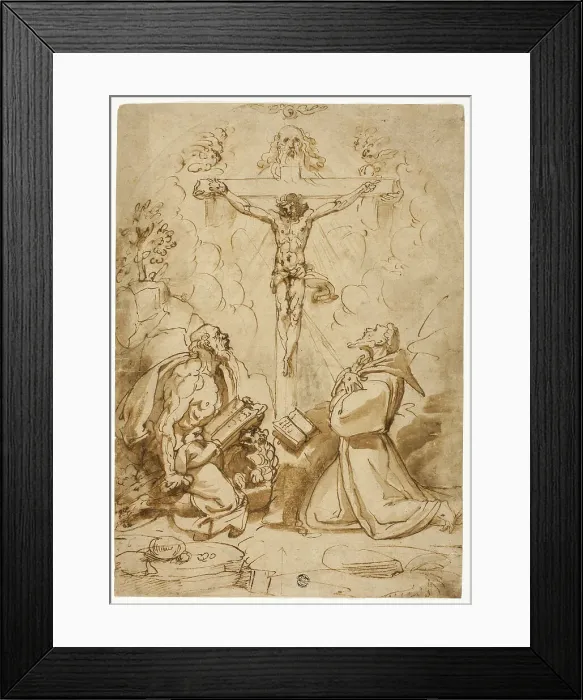 Framed Print : Saints Jerome and Francis of Assisi Adoring the Trinity, c.1570. Creator: Bartolomeo Passarotti Framed Print : Saints Jerome and Francis of Assisi Adoring the Trinity, c.1570. Creator: Bartolomeo Passarotti
