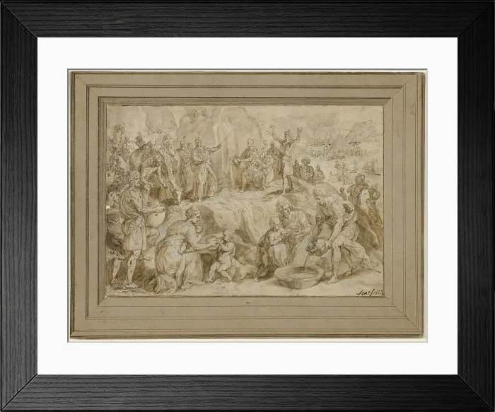Framed Print : Moses Striking Water from the Rock, n.d. Creators: Chrispijn van den Broeck, Scarsellino Framed Print : Moses Striking Water from the Rock, n.d. Creators: Chrispijn van den Broeck, Scarsellino