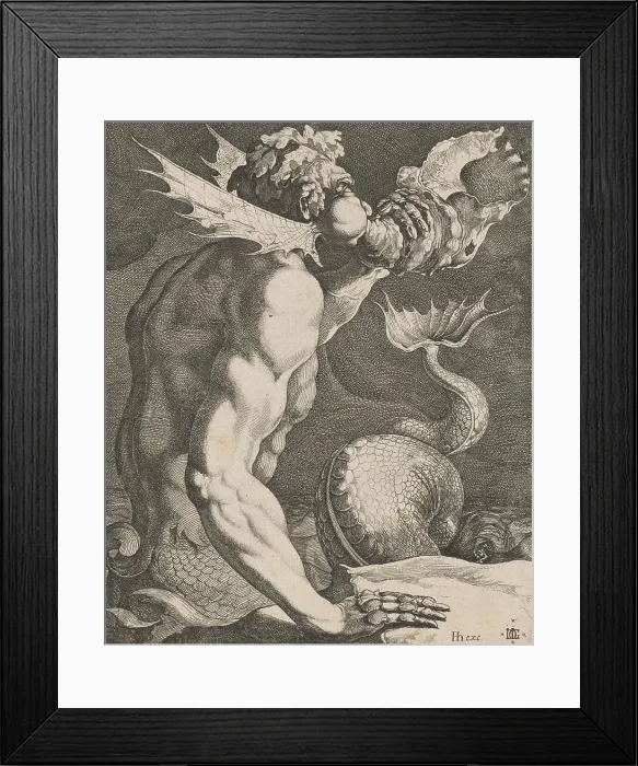 Framed Print : Triton Blowing on a Conch, c.1618. Creator: Jacob III de Gheyn Framed Print : Triton Blowing on a Conch, c.1618. Creator: Jacob III de Gheyn